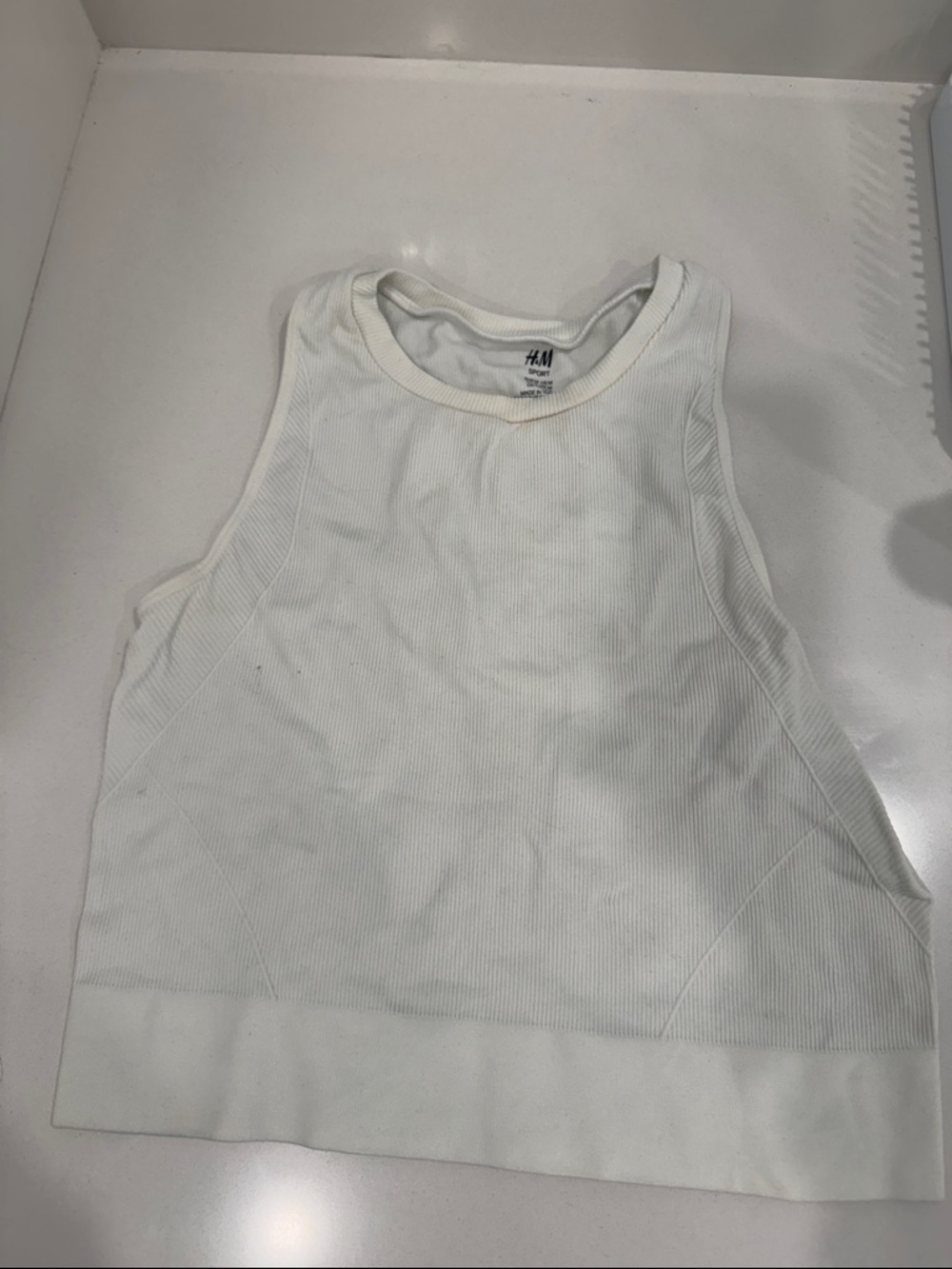 H&M Cream Ribbed High-Neck Tank Top